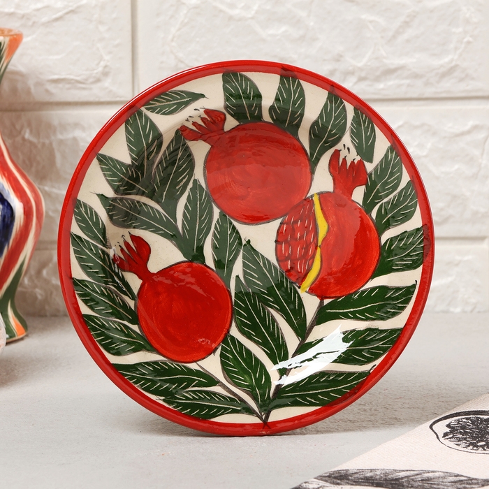 Тарелка Риштанская Керамика "Гранаты", плоская, 17 см,