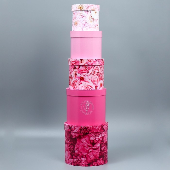 Набор шляпных коробок 5 в 1, упаковка подарочная, «Цветы», 13 х 14 ‒ 19.5 х 22 см Набор шляпных коробок 5 в 1, упаковка подарочная, «Цветы», 13 х 14 ‒ 19.5 х 22 см