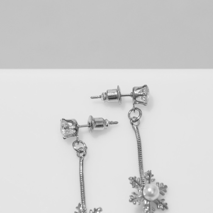 Новый год! Серьги «Дуэт снежинок», цвет белый в серебре Новый год! Серьги «Дуэт снежинок», цвет белый в серебре