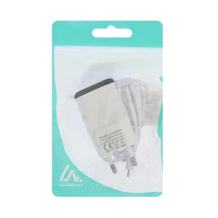 Сетевое зарядное устройство Luazon LCC-25, 2 USB, Lightning, 1 А, 1 м, черно-белое Сетевое зарядное устройство Luazon LCC-25, 2 USB, Lightning, 1 А, 1 м, черно-белое