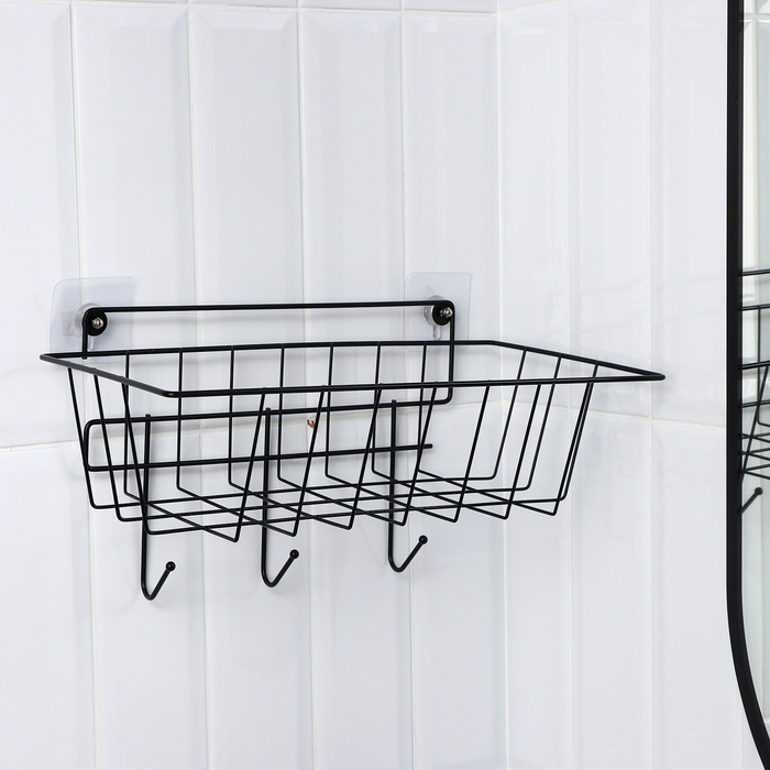 Корзина с 3-мя крючками, 37×20×19,5 см, цвет черный Корзина с 3-мя крючками, 37×20×19,5 см, цвет черный