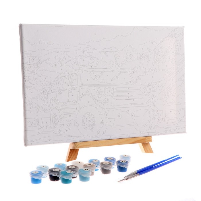 Картина по номерам на холсте с подрамником «Внедорожник в горах» 20х30 см Картина по номерам на холсте с подрамником «Внедорожник в горах» 20х30 см