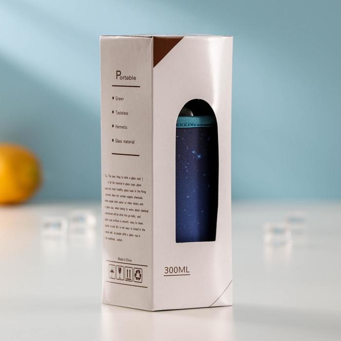 Бутылка для воды стеклянная в чехле &laquo;Звёздное небо&raquo;, 300 мл, h=17 см, цвет МИКС