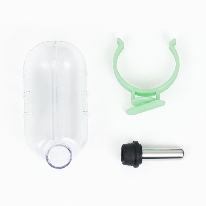 Поилка для грызунов с металлическим носиком, 60 мл, прозрачная с зелёным крплением Поилка для грызунов с металлическим носиком, 60 мл, прозрачная с зелёным крплением