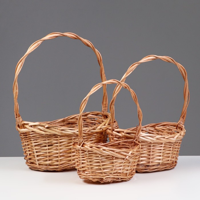 Набор плетеных корзин, 3 шт, 26х18х10/34, 21х15х8/30, 17х12х7/25 см, медовый Набор плетеных корзин, 3 шт, 26х18х10/34, 21х15х8/30, 17х12х7/25 см, медовый