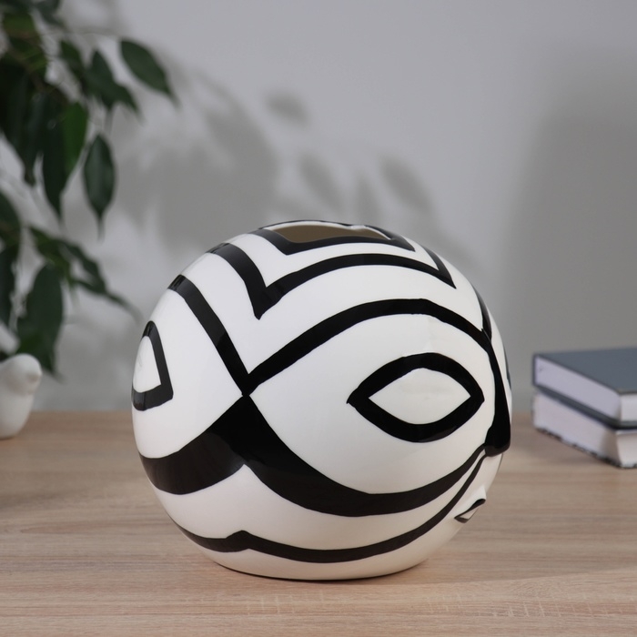 Ваза керамика настольная Ваза керамика настольная "Пикассо" (ручная роспись) маска, 18х18 см, чёрно-белый