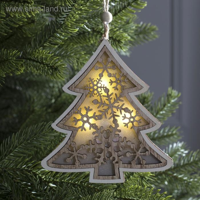 Ёлочная игрушка «Ёлочка в снежинках», от батареек, свечение тёплое белое Ёлочная игрушка «Ёлочка в снежинках», от батареек, свечение тёплое белое