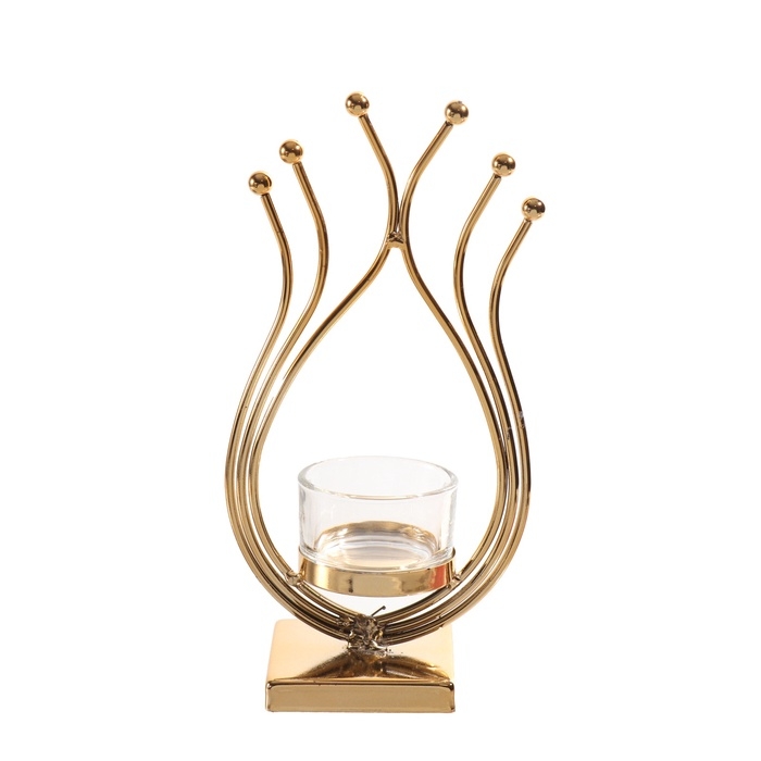 Подсвечник металл, стекло на 1 свечу Подсвечник металл, стекло на 1 свечу "Золотое пламя" d=4,5 см 6,5х10х20 см