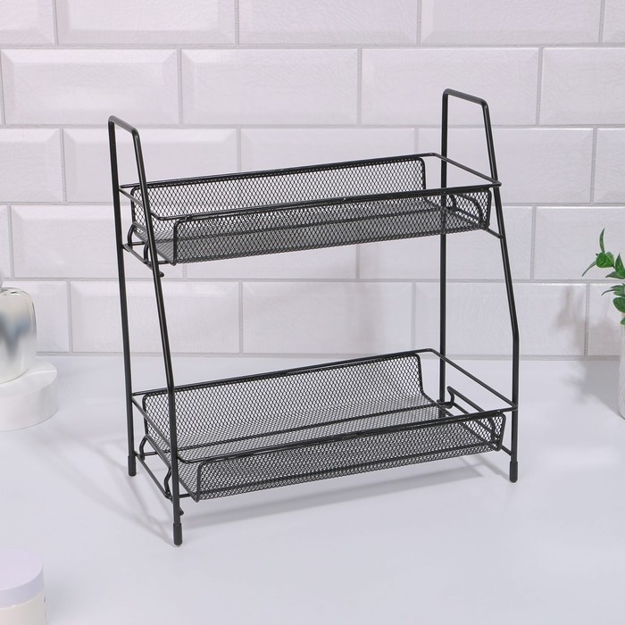 Органайзер для хранения косметических средств/принадлежностей, двухуровневый, 31 &times; 32 &times; 17 см, цвет чёрный