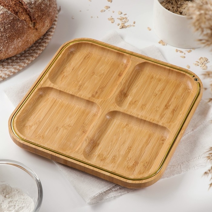 Менажница Доляна «Цветение», 4 секции, 24,5×24,5 см, бамбук Менажница Доляна «Цветение», 4 секции, 24,5×24,5 см, бамбук