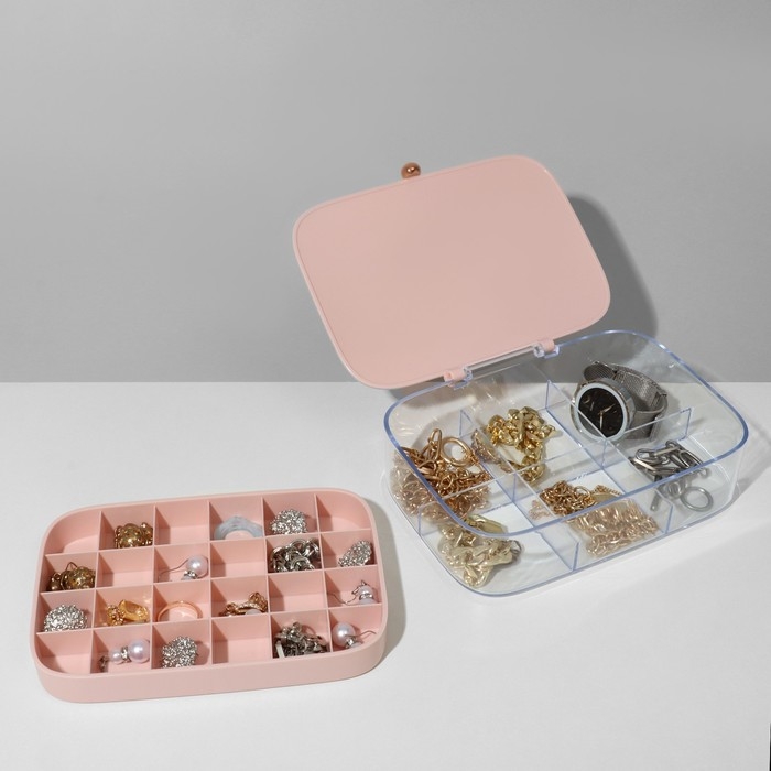 Подставка для украшений «Шкатулка» 2 яруса, 30 ячеек, 18×14×5 см, пластик, цвет розовый Подставка для украшений «Шкатулка» 2 яруса, 30 ячеек, 18×14×5 см, пластик, цвет розовый