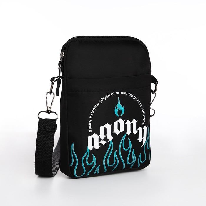 Сумка молодёжная на длинном ремне Agony, 20 х 15 х 3 см, отдел на молнии, цвет чёрный Сумка молодёжная на длинном ремне Agony, 20 х 15 х 3 см, отдел на молнии, цвет чёрный