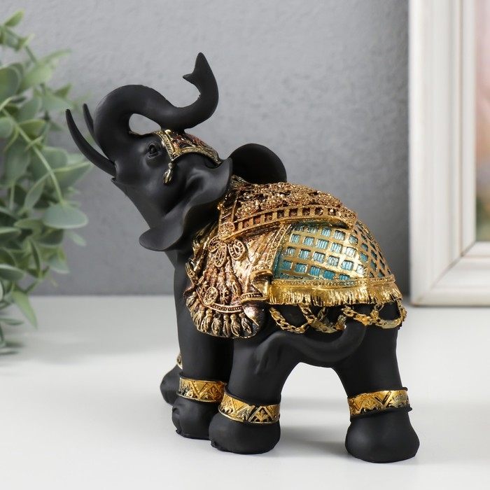 Сувенир полистоун Сувенир полистоун "Чёрный слон в золотой богатой попоне" МИКС 14х8.5х17 см