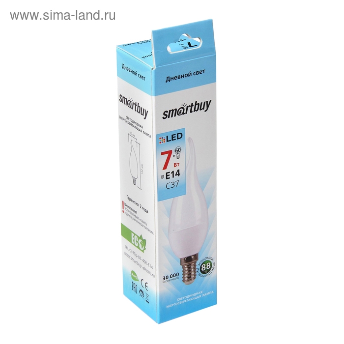 Лампа cветодиодная Smartbuy, Е14, C37, 7 Вт, 4000 К, матовое стекло, дневной белый свет Лампа cветодиодная Smartbuy, Е14, C37, 7 Вт, 4000 К, матовое стекло, дневной белый свет