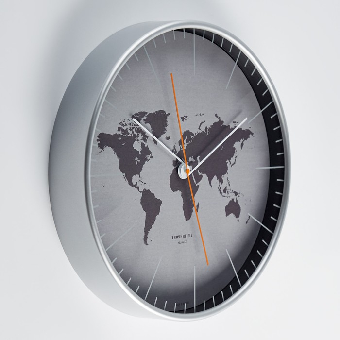 Часы настенные, интерьерные "Материки", d=30.5 см, бесшумные