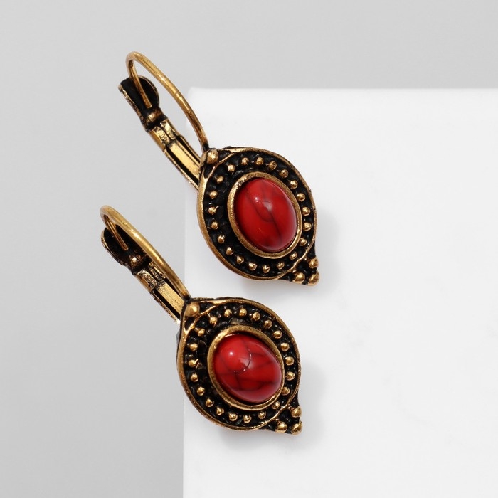 Серьги «Этника» мрамор, цвет красный в чернёном золоте Серьги «Этника» мрамор, цвет красный в чернёном золоте