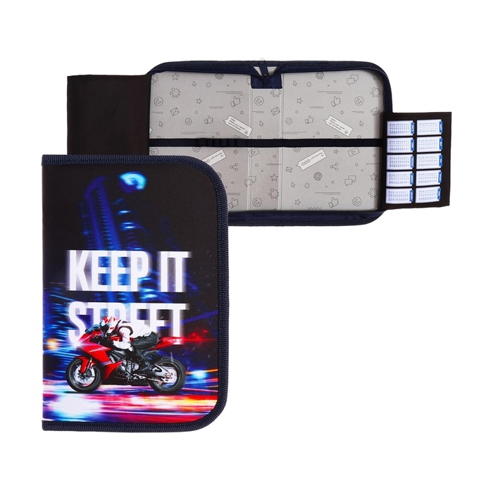 Пенал 1 секция 140 х 210 х 40 мм, откидной карман и косметичка, тканевый, Calligrata TOP Content Пенал 1 секция 140 х 210 х 40 мм, откидной карман и косметичка, тканевый, Calligrata TOP Content "Мото"