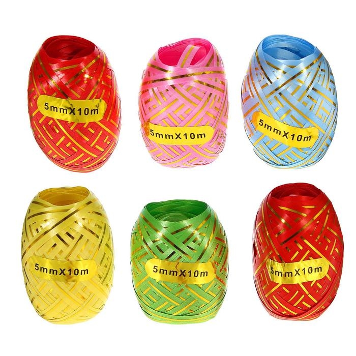 Лента упаковочная с золотой полосой, ассорти, набор 6 шт., 0,5 см х 10 м Лента упаковочная с золотой полосой, ассорти, набор 6 шт., 0,5 см х 10 м