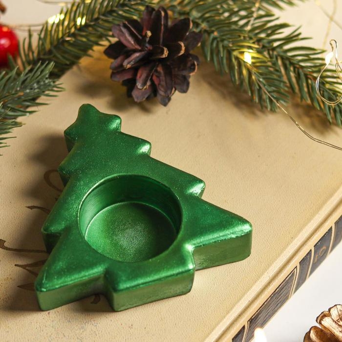 Подсвечник новогодний Подсвечник новогодний "Ёлочка", 2,5х9 см, зеленый металлик