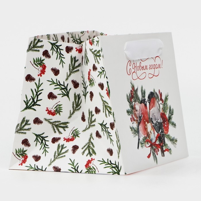 Пакет подарочный новогодний с широким дном «Снегири», 20 х 14 х 13.2 см, Новый год Пакет подарочный новогодний с широким дном «Снегири», 20 х 14 х 13.2 см, Новый год