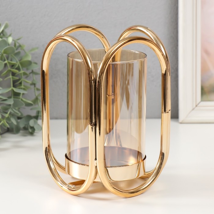 Подсвечник металл  Подсвечник металл "Октавия" золото d=9,5см 12,3х12,3х20 см