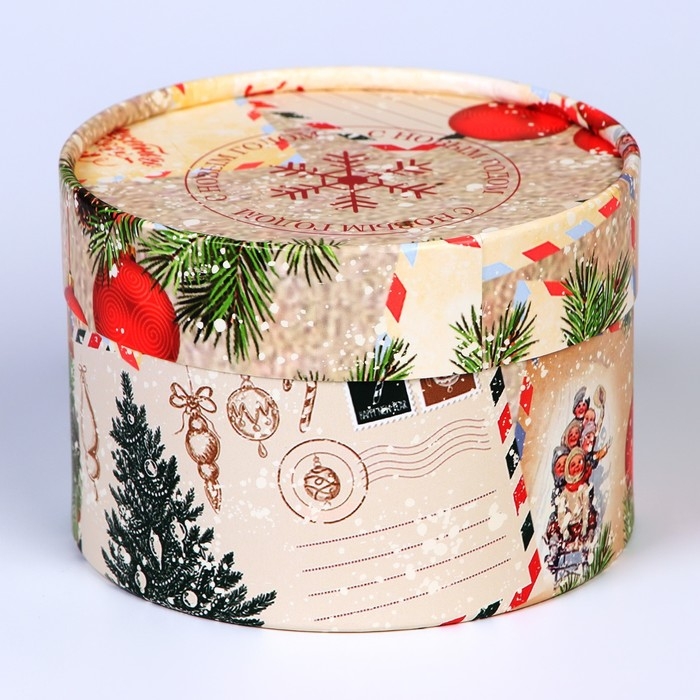 Новый год. Коробка подарочная новогодняя для макарун тубус без окна Новый год. Коробка подарочная новогодняя для макарун тубус без окна "Письмо", 13 х 8,5 см.