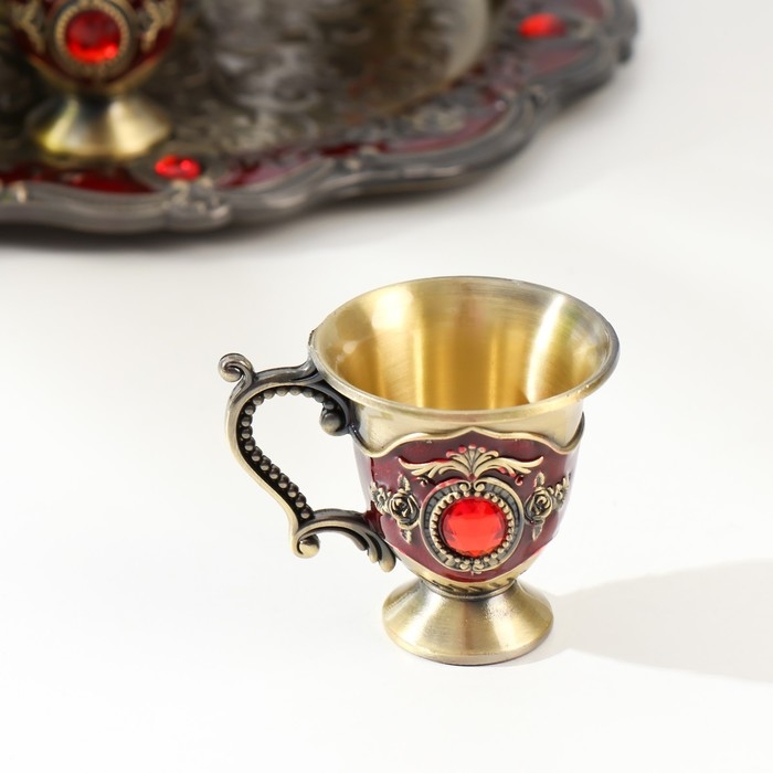 Набор чайный кувшин, 6 бокалов и поднос  Набор чайный кувшин, 6 бокалов и поднос "Стамбул. Розы и узоры" красный с золотом