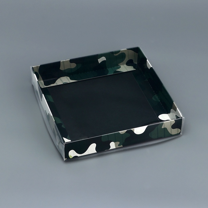 Коробка сборная с PVC крышкой,  Коробка сборная с PVC крышкой, "23 Февраля", 16 х 16 х 3 см. Кондитерская упаковка