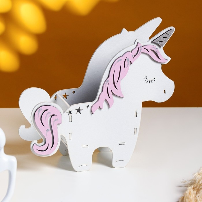 Кашпо деревянное 21.5×7×21 см уникальное  Кашпо деревянное 21.5×7×21 см уникальное "Единорог", белый розовый