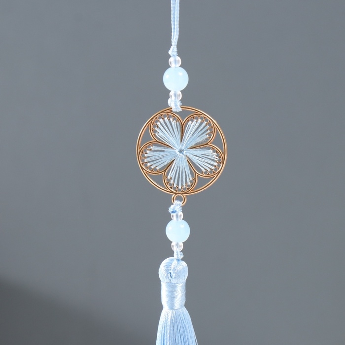 Подвеска текстиль, металл  Подвеска текстиль, металл "Цветок в оправе" голубой 1х3х19,5 см