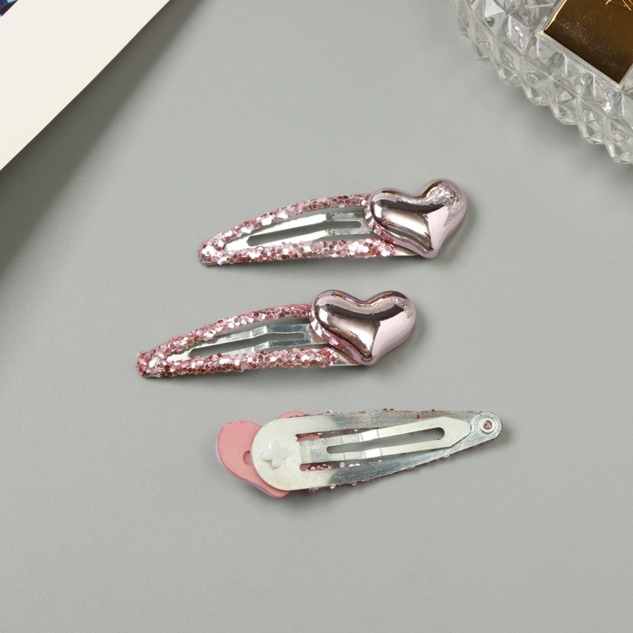 Невидимка для волос  Невидимка для волос "Агата" (набор 3 шт) сердце, 5 см, розовый