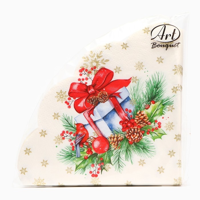 Новогодние салфетки бумажные круглые Art Bouquet Rondo «Подарок на новый год», 3 слоя, d 32 см, 12 шт Новогодние салфетки бумажные круглые Art Bouquet Rondo «Подарок на новый год», 3 слоя, d 32 см, 12 шт