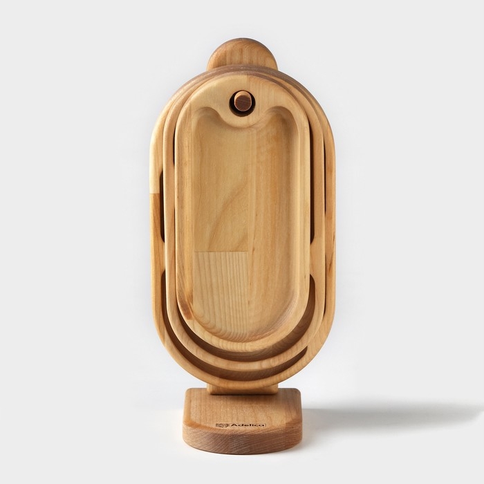 Набор деревянных менажниц и сервировочных досок на подставке Adelica, 3 шт, 25×14 см, 23×12 см, 21×10 см Набор деревянных менажниц и сервировочных досок на подставке Adelica, 3 шт, 25×14 см, 23×12 см, 21×10 см