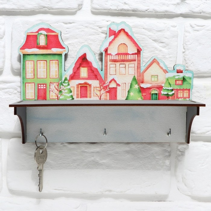 Ключница настенная новогодняя «Заснеженные дома», на Новый год Ключница настенная новогодняя «Заснеженные дома», на Новый год