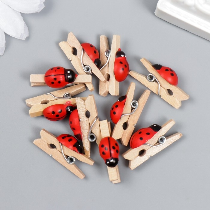Декор для творчества дерево Декор для творчества дерево "Прищепка с божьей коровкой" (набор 10 шт) 2,6х1 см