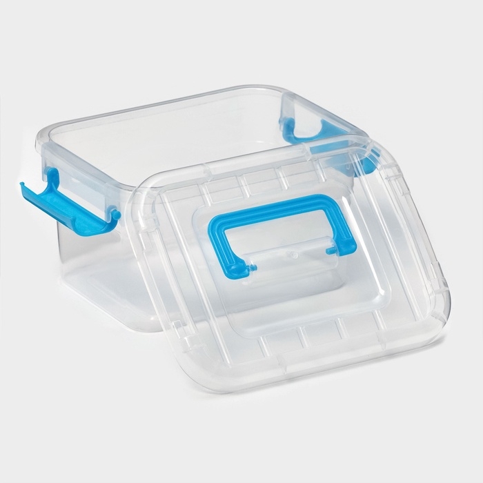 Контейнер для хранения, крышка с ручкой на защёлке, пластик, 1,35 л, 18,5×13×9,7 см, прозрачный/голубой Контейнер для хранения, крышка с ручкой на защёлке, пластик, 1,35 л, 18,5×13×9,7 см, прозрачный/голубой