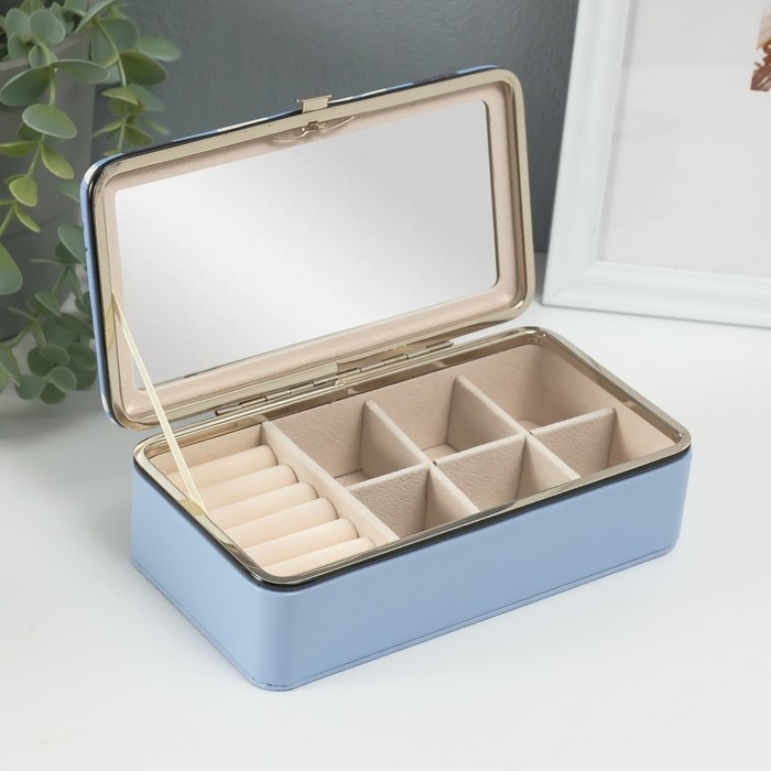 Шкатулка кожзам для украшений Шкатулка кожзам для украшений "Поцелуи" голубая 10х18х6 см