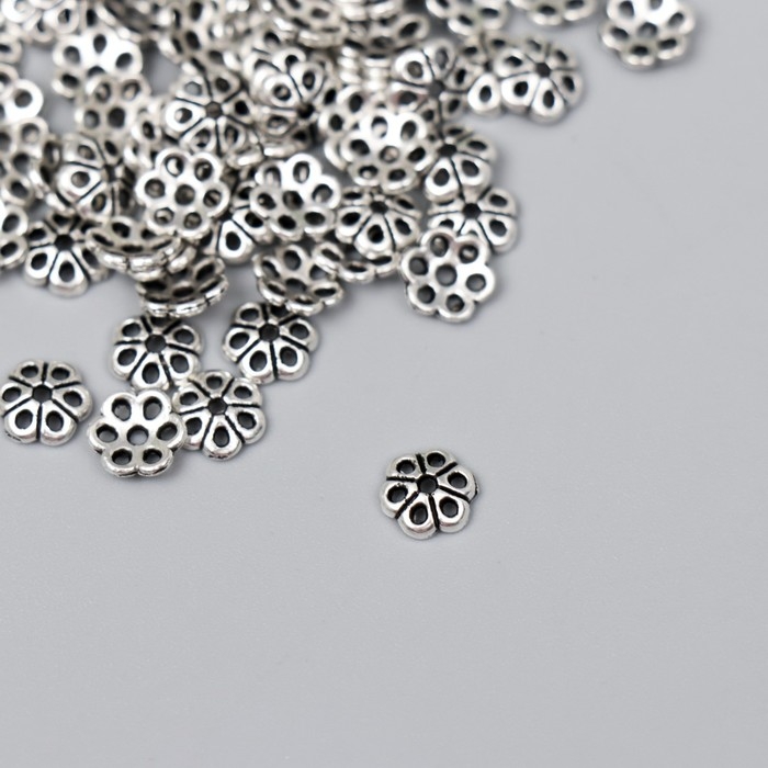 Декор шляпка для бусин металл Декор шляпка для бусин металл "Цветочек" серебро G014B695 набор 80 шт 0,6х0,6 см
