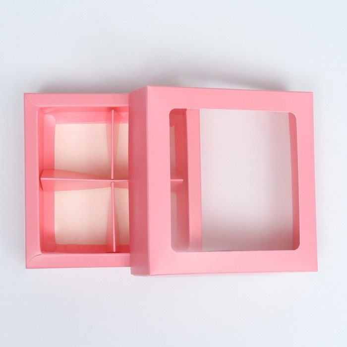 Коробка для конфет 4 шт, с коном, розовая, 12,5 х 12,5 х 3,5 см Коробка для конфет 4 шт, с коном, розовая, 12,5 х 12,5 х 3,5 см