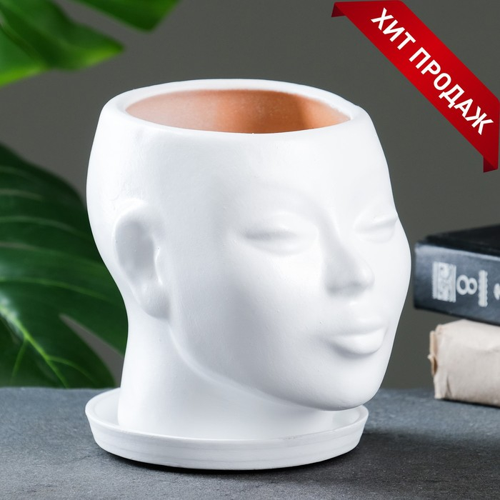 Горшок - органайзер  Горшок - органайзер "Голова" белый, 1,3 л / 16х16х14см