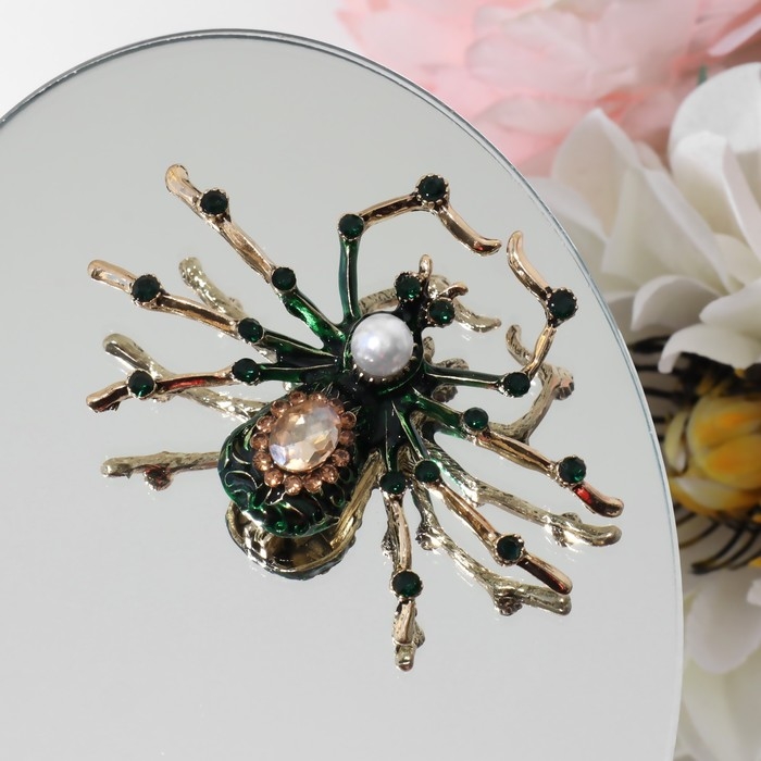 Брошь «Паук», цвет коричнево-зелёный в чернёном розовом золоте Брошь «Паук», цвет коричнево-зелёный в чернёном розовом золоте