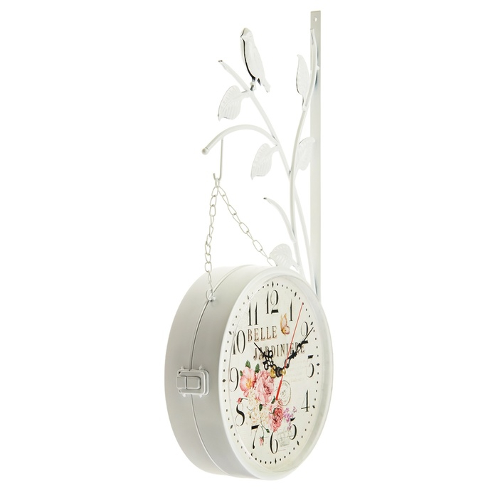 Часы настенные двусторонние, на подвесе Часы настенные двусторонние, на подвесе "Птичка на ветке", d-23 см, белые