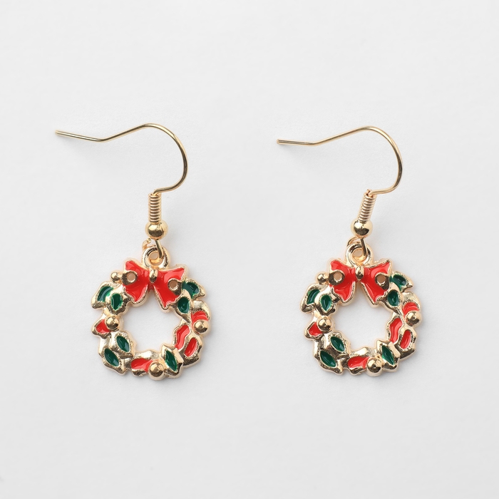 Новый год! Серьги «Новогодние» бант-венок, цветные в золоте Новый год! Серьги «Новогодние» бант-венок, цветные в золоте