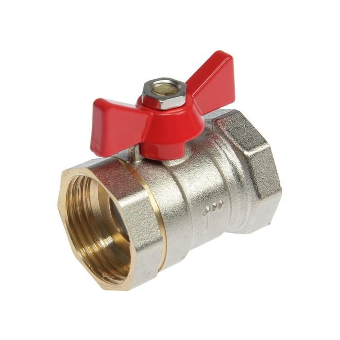 Кран шаровой ZEIN, внутренняя/внутренняя резьба 1 Кран шаровой ZEIN, внутренняя/внутренняя резьба 1", бабочка, никелированная латунь