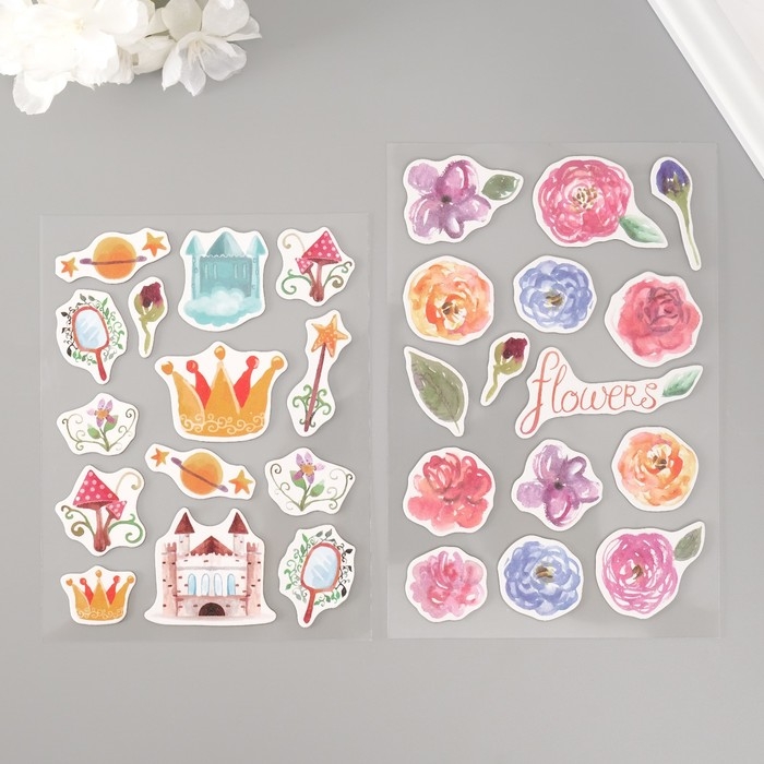 Наклейки для творчества Наклейки для творчества "Цветочное королевство" набор 2 листа 22х12,5 см