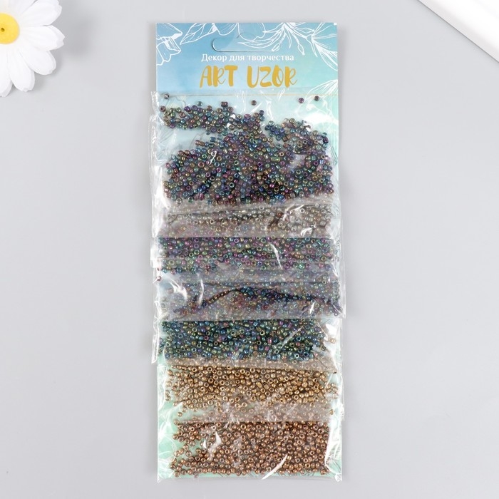 Бисер круглый 12/0  Бисер круглый 12/0 "Бензиновые расцветки" 7 цветов х 10 гр 20х8 см