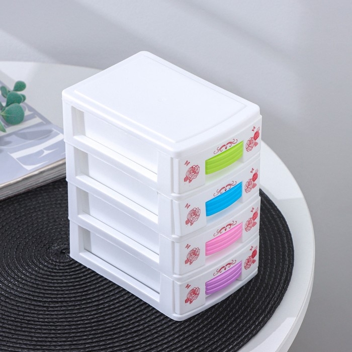 Мини - комод для мелочей 4 секции «Рози», 13×9×15 см, цвет МИКС Мини - комод для мелочей 4 секции «Рози», 13×9×15 см, цвет МИКС