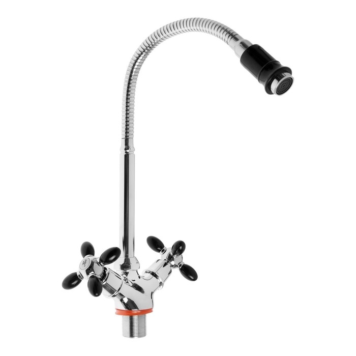 Смеситель для кухни ZEIN ZC2029, двухвентильный, гибкий излив, кран-букса латунь 1/2 Смеситель для кухни ZEIN ZC2029, двухвентильный, гибкий излив, кран-букса латунь 1/2", черный/хром