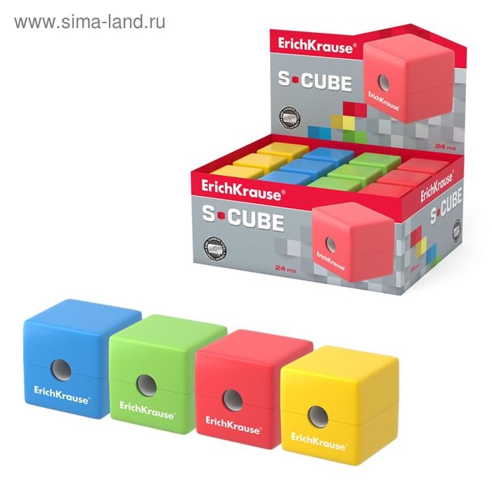 Точилка 1 отверстие с контейнером ErichKrause  Точилка 1 отверстие с контейнером ErichKrause "S-Cube" с контейнером, МИКС 4 вида