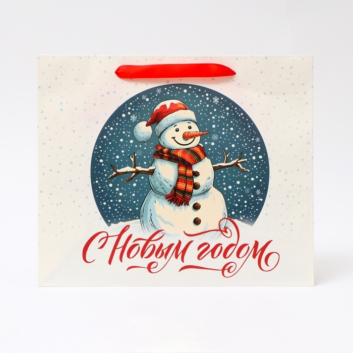 Новый год. Пакет подарочный новогодний бумажный,  Новый год. Пакет подарочный новогодний бумажный, "Снеговик", 31 х 26 х 11 см.